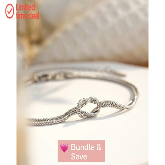 Stainless Steel Love Knot Friendship Bracelet 7" Adjustable Lobster Clasp - Picture 5 of 8